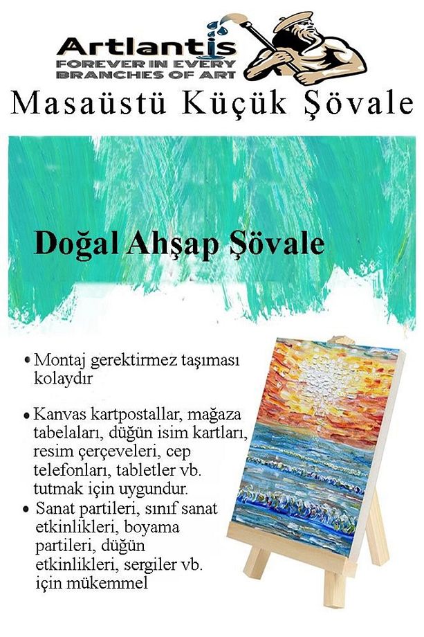 Mini Şövale 20x20 cm Tuval 3 ml Akrilik Boya 12 Renk ve Fırça 2 Adet 20x20 Mini Tuval Masaüstü Küçük - 7