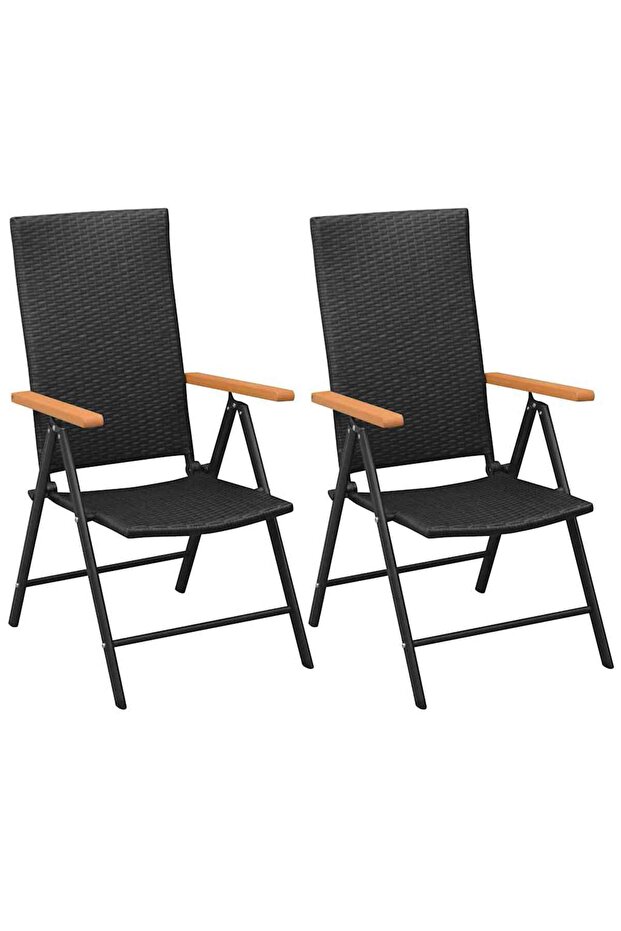 Stackable Garden Chairs 2 pcs Poly Rattan Black