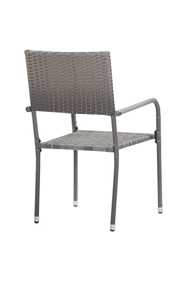 Garden Dining Chairs 2 pcs Stackable Grey Poly Rattan - 5