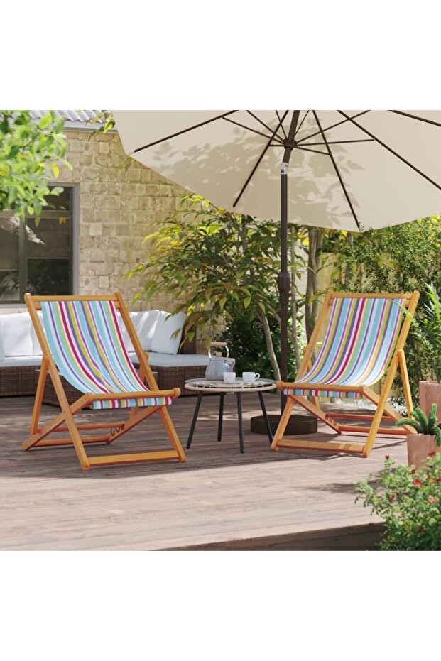 Folding Beach Chairs 2 pcs Multicolour Fabric