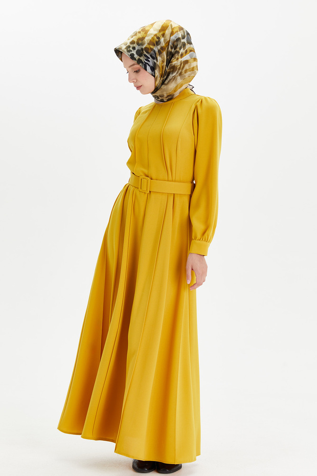 Kemerli Parçalı Elbise - 3