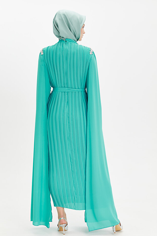 Pelerin Kol Piliseli Elbise - 7