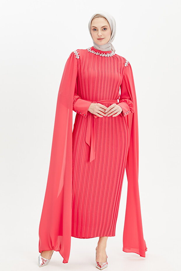 Pelerin Kol Piliseli Elbise - 1