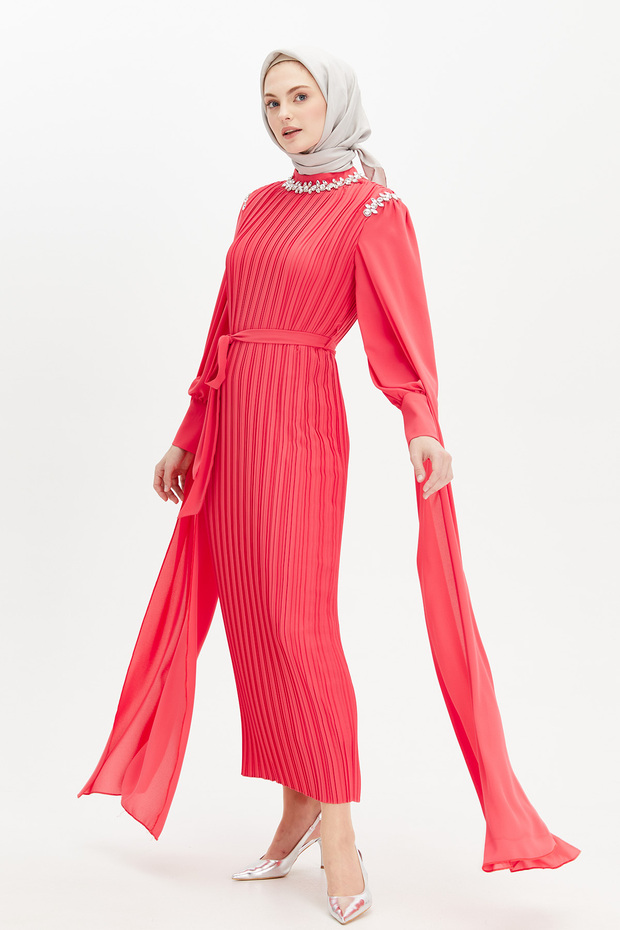 Pelerin Kol Piliseli Elbise - 3