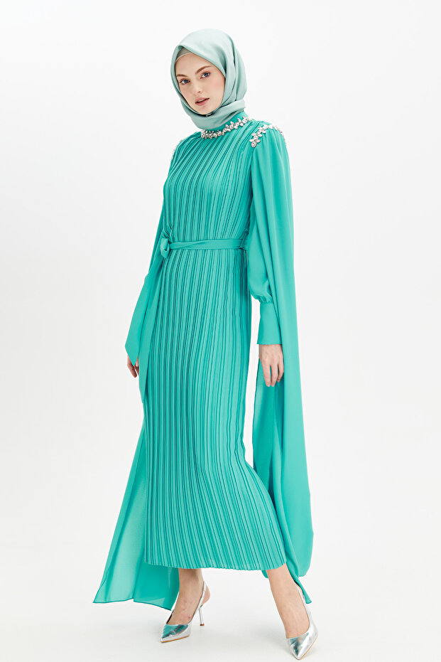 Pelerin Kol Piliseli Elbise - 2