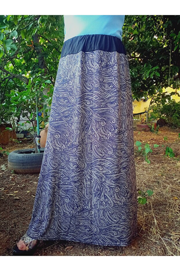 100% Cotton Elastic Waist Patterned Combed Cotton Fabric Maxi Length Skirt, Mother Skirt, Prayer Skirt Size 36-46