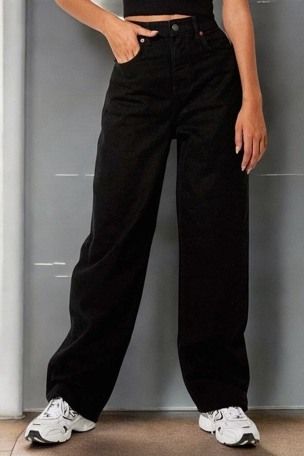 Bella Women's Black Extra High Waist Stretchy Denim Fabric Loose Leg Jeans