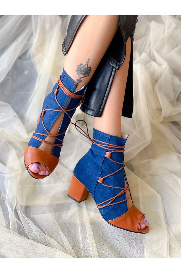 SMİLE KOT TABA 5 CM TOPUKLU YAZLIK BOT SANDALET - 2