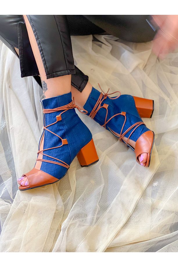 SMİLE KOT TABA 5 CM TOPUKLU YAZLIK BOT SANDALET - 7