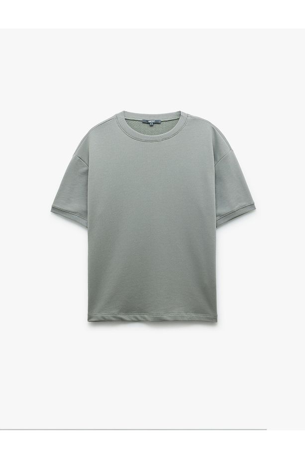 Kısa Kollu Bisiklet Yaka Şardonlu Basic Oversize Tişört - 3