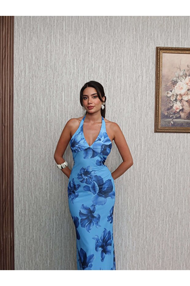 Rochie lungă cu model de flori - 4