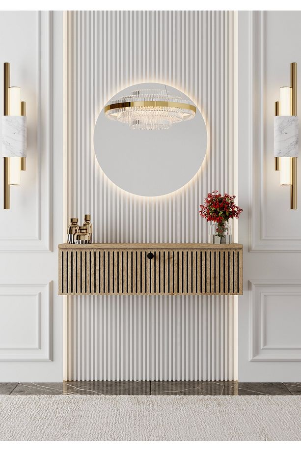 MİMOSA Safir Meşe rengi MDF DUVARA MONTE KAPAKLI DRESUAR (90 cm) - 1