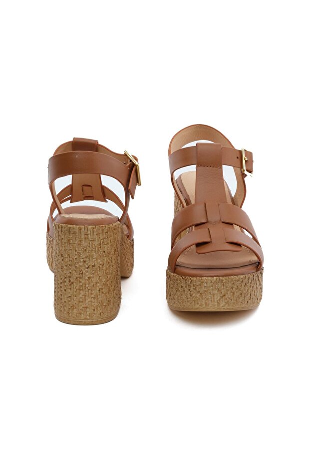 59243 Taba Hakiki Deri Kadın Topuklu Sandalet - 6