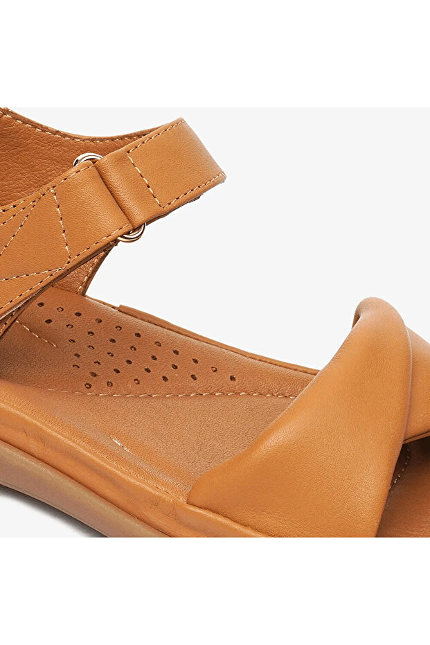 33580 Taba Hakiki Deri Kadın Sandalet - 4