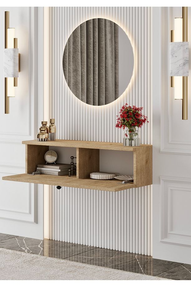 MİMOSA Safir Meşe rengi MDF DUVARA MONTE KAPAKLI DRESUAR (90 cm) - 3