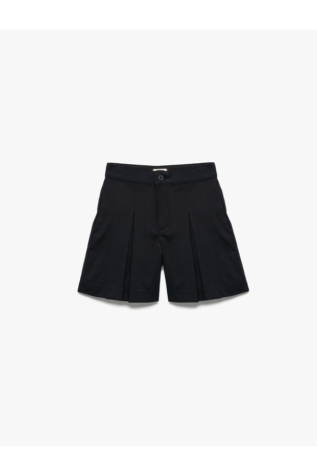 Viscose Blended Pleated Navy Blue Girls' Shorts 6Wkg40009Aw