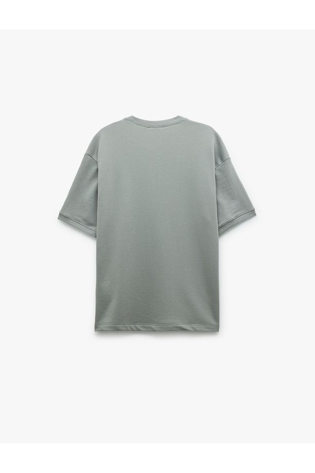Kısa Kollu Bisiklet Yaka Şardonlu Basic Oversize Tişört - 4