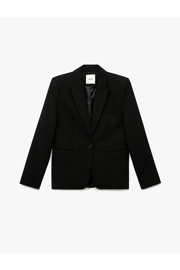 Krep Kumaş Astarlı Düğmeli Uzun Kollu Kruvaze Blazer Ceket - 3