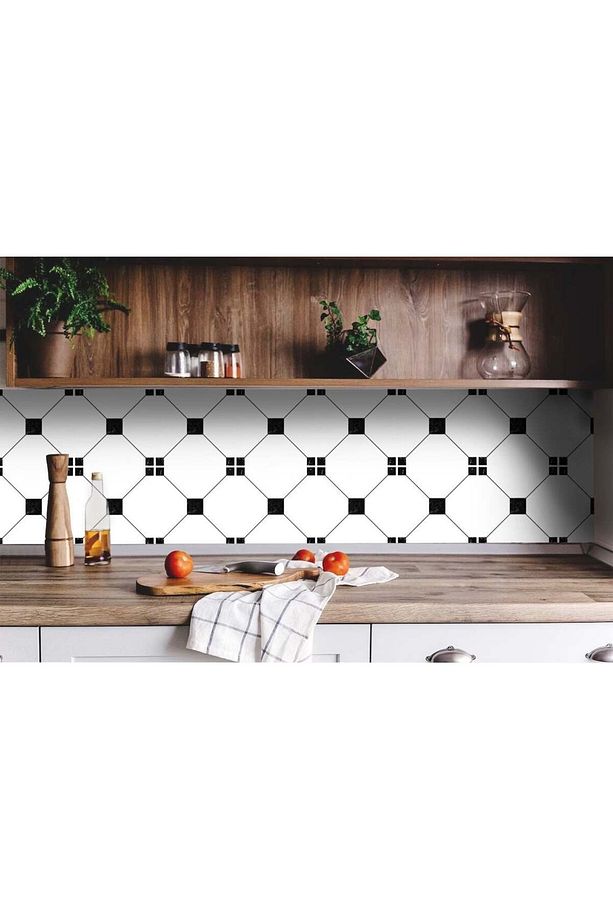Kendinden Yapışkanlı Banyo Mutfak Fayans Kaplama Siyah Geometrik Pvc Karo 30x30 Cm (11 ADET) 1m2 - 5