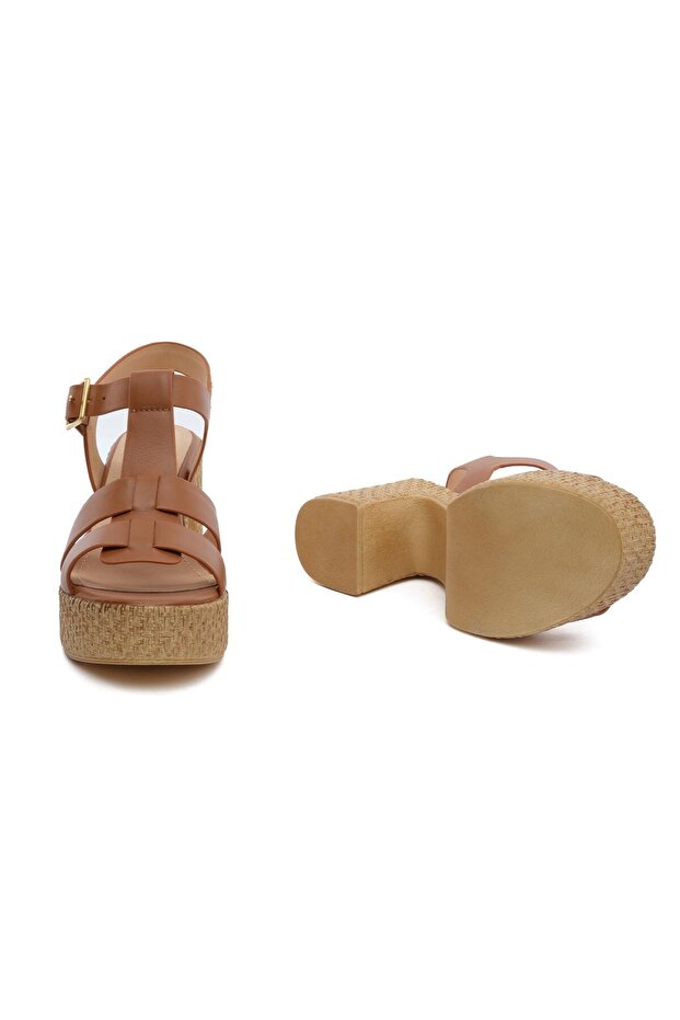 59243 Taba Hakiki Deri Kadın Topuklu Sandalet - 7