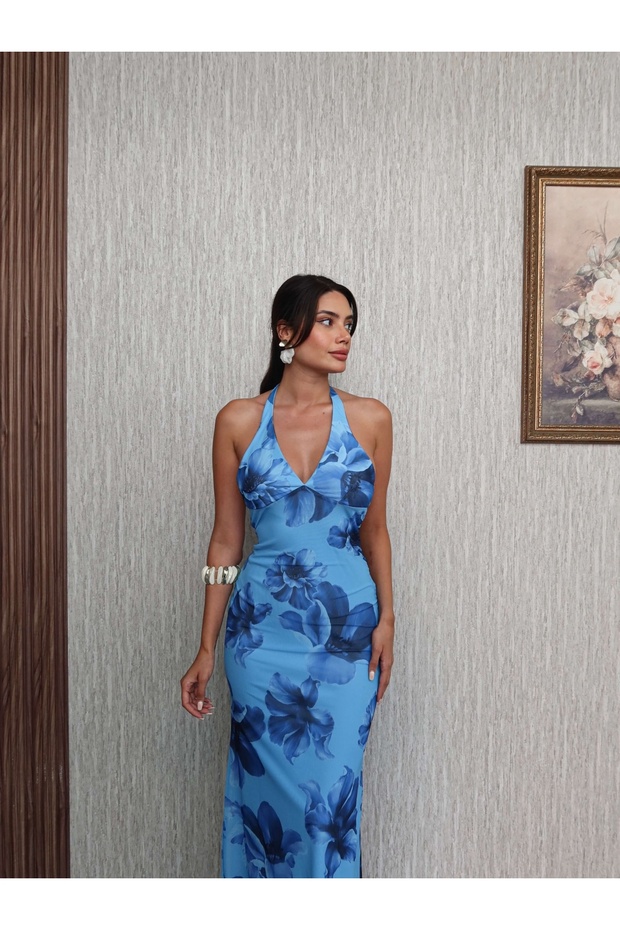 Rochie lungă cu model de flori - 3
