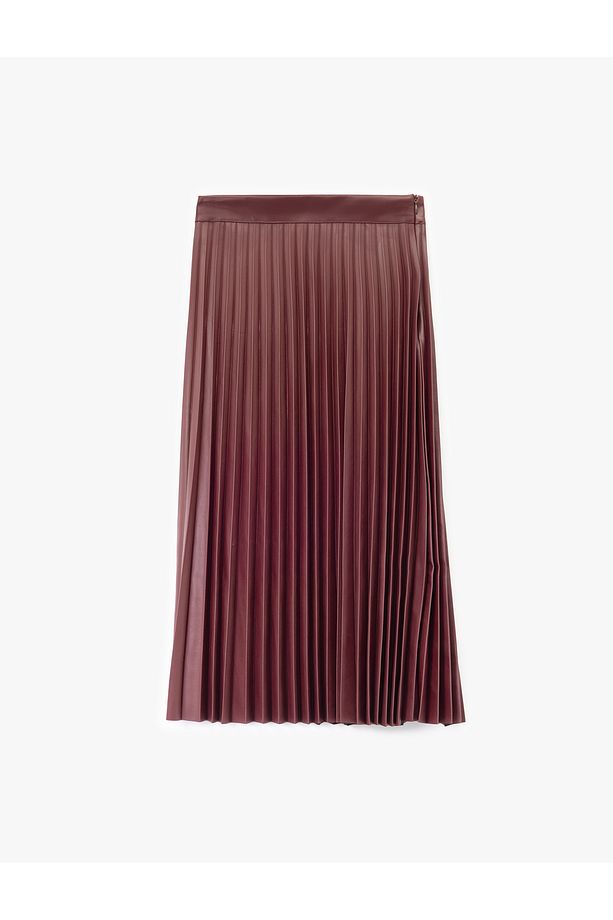 Regular Fit Midi Boy Pileli Midi Boy Suni Deri Etek - 4