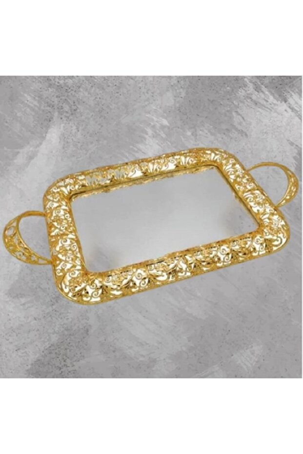 Medium rectangular golden mirror serving tray - 3