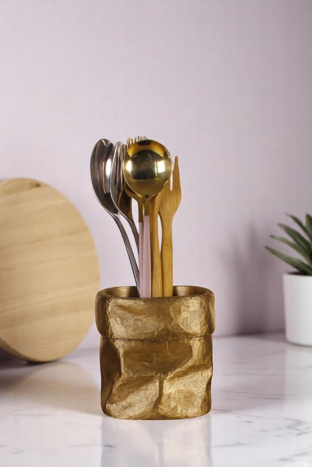 Countertop Cutlery Decorative Vertical Cutlery Cylinder Cutlery Gold Antique Color Model 80