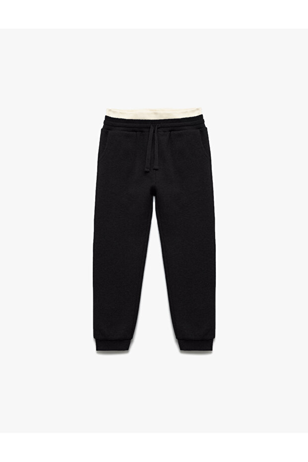 Ribbed Waist Tied Basic School Sweatpants with Pockets