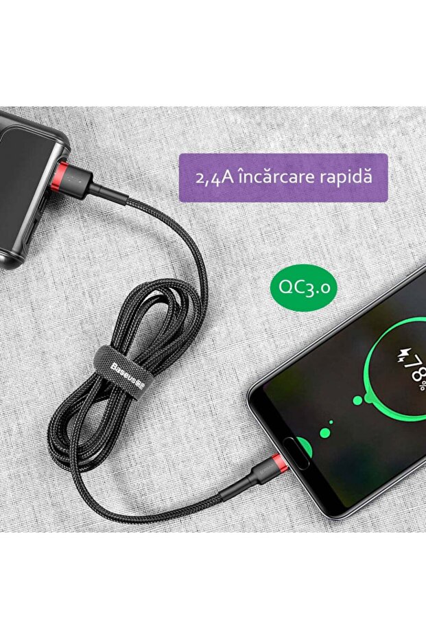 USB to Micro-USB Data Cable, 2.4A, 0.5m, Cables - Gray Black - 7