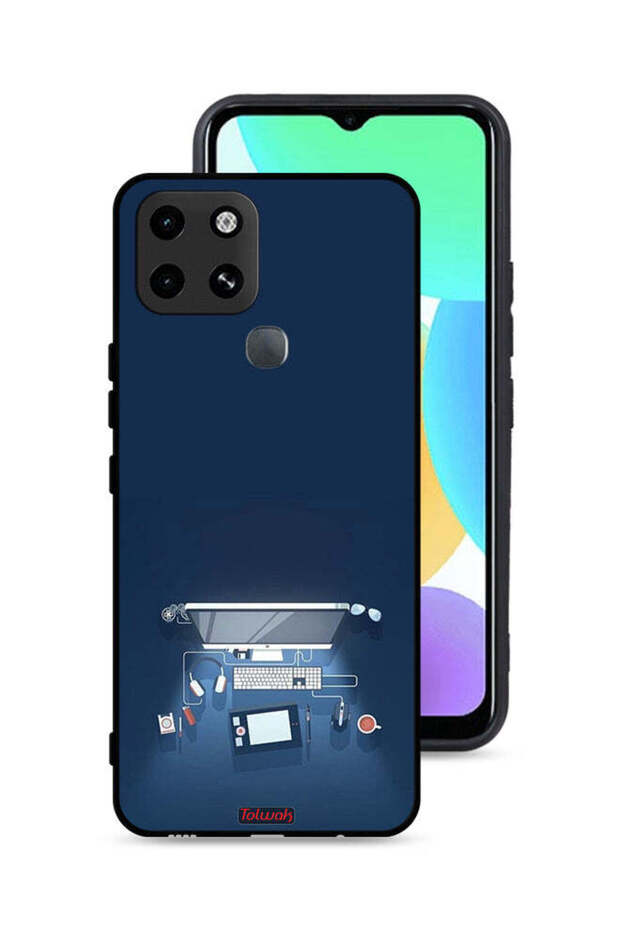 غطاء حماية لجهاز Infinix Smart 6 بتصميم فني على شكل مكتب كمبيوتر