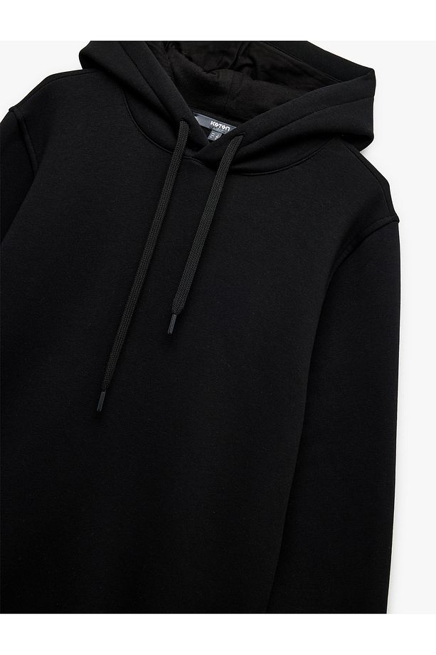 Şardonlu Uzun Kollu Basic Kapşonlu Sweatshirt - 5
