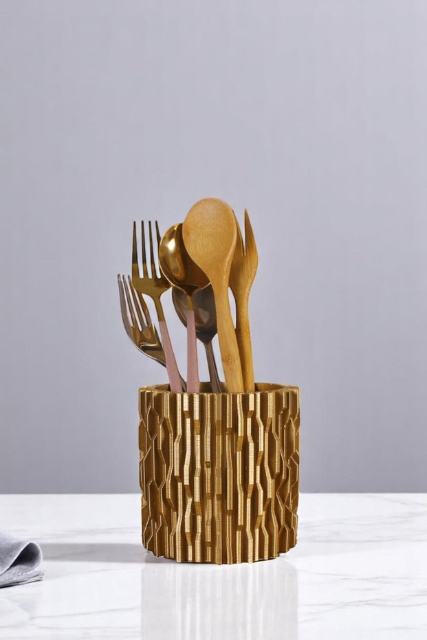 Countertop Cutlery Decorative Vertical Cutlery Cylinder Cutlery Gold Color Model 78