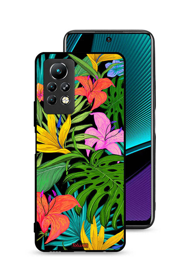 غطاء حماية لهاتف Infinix Note 11 Pro بنقشة زهور استوائية وأوراق شجر