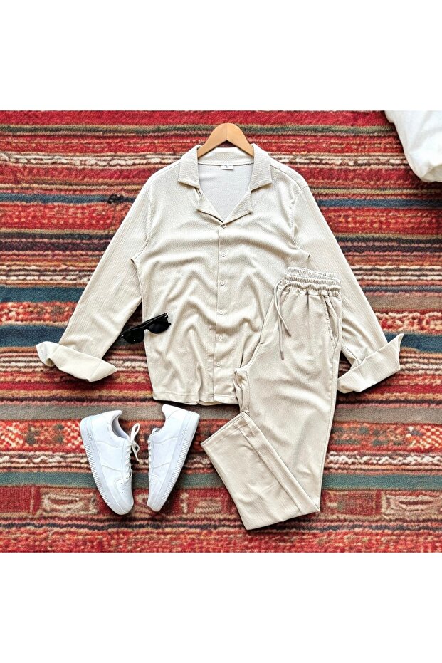 Bürümcük Crinkle Fabric Summer Lycra Men's Shirt Pants Set