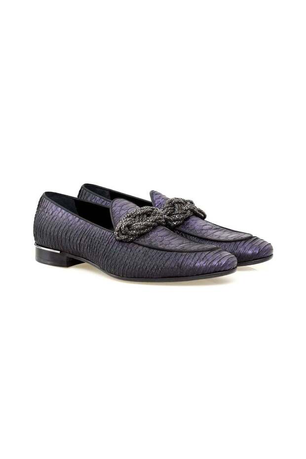 Purple Color Laceless Khaki Leather Men's Shoes