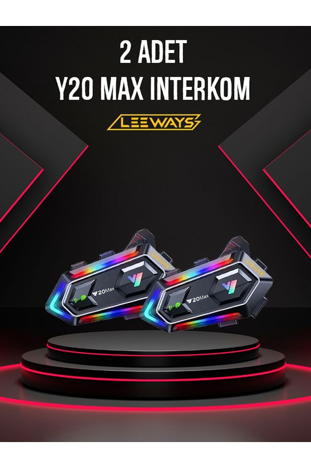 2 ADET Y20 Max Telsiz Özellikli 5.3 Motosiklet Kask Kulaklık Intercom Işıklı Motorsiklet Interkom - 1