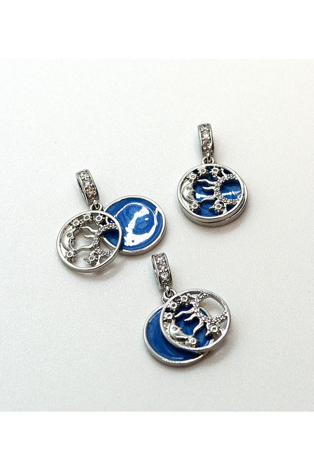 Çift Charm Kolye Ucu – Mini Göksel Charm – Ay ve Yıldız İkilisi Kolye Ucu – 8x22 mm Çift Charm - 2