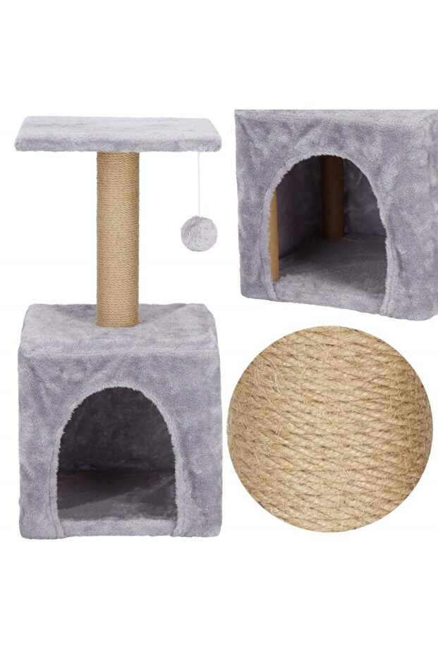 Cat play set, with scratching post, hidden, platform, 62cm, gray - 18