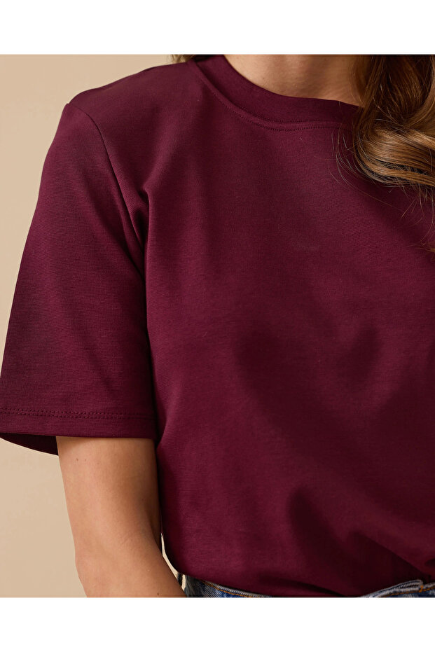 Vatkalı Kısa Kollu Basic Tişört - 5