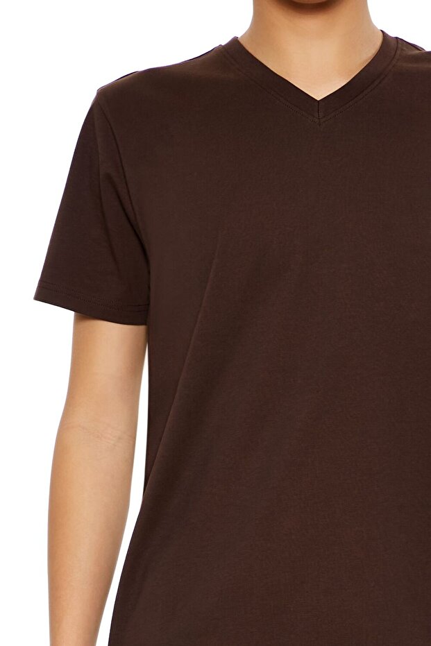 Pamuklu V-Yaka Tişört - 5