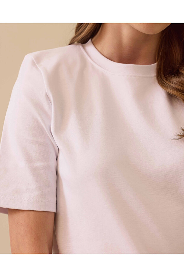 Vatkalı Kısa Kollu Basic Tişört - 5