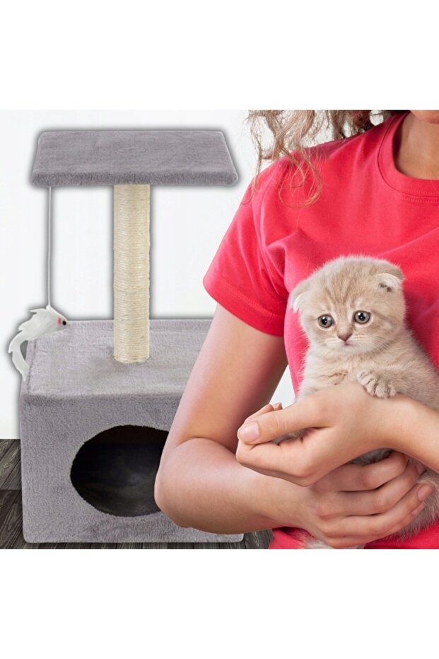 Cat play set, with scratching post, hidden, platform, 62cm, gray - 3