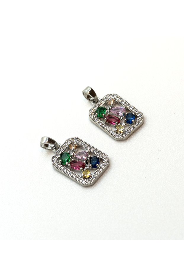 Rainbow Colored Stones and Zircon Mixed Stone Pendant, 22X12 mm – DIY Necklace Accessory