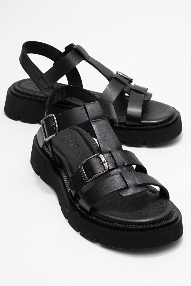 Melvin Black Genuine Leather Women's Sandals