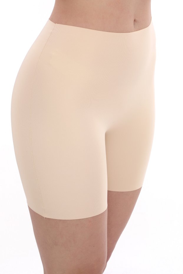 Women's High Waist Laser Cut Corset Shorts, Side Stitched No Trace Skin Color Shorts