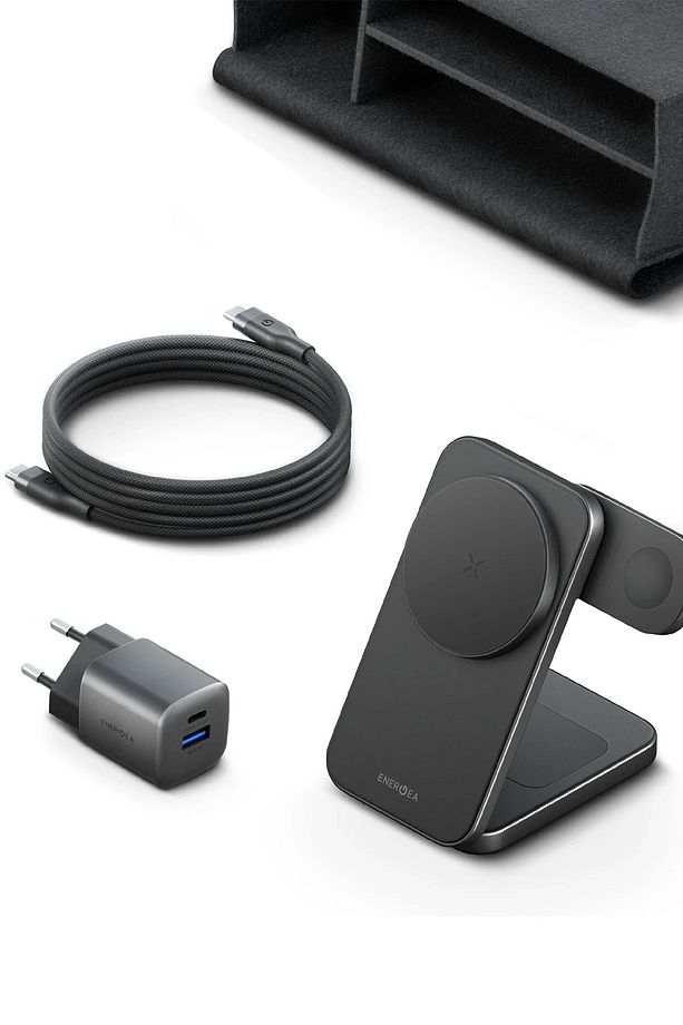 100W Type-C to Type-C Manyetik Kablolu 35W Adaptör 3in1 Kablosuz Şarj Standı Set Seyehat Kit Çanta - 3