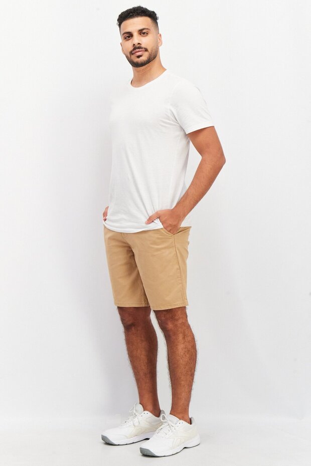 Men Regular Fit Drawstring Plain Shorts, Tan - 3