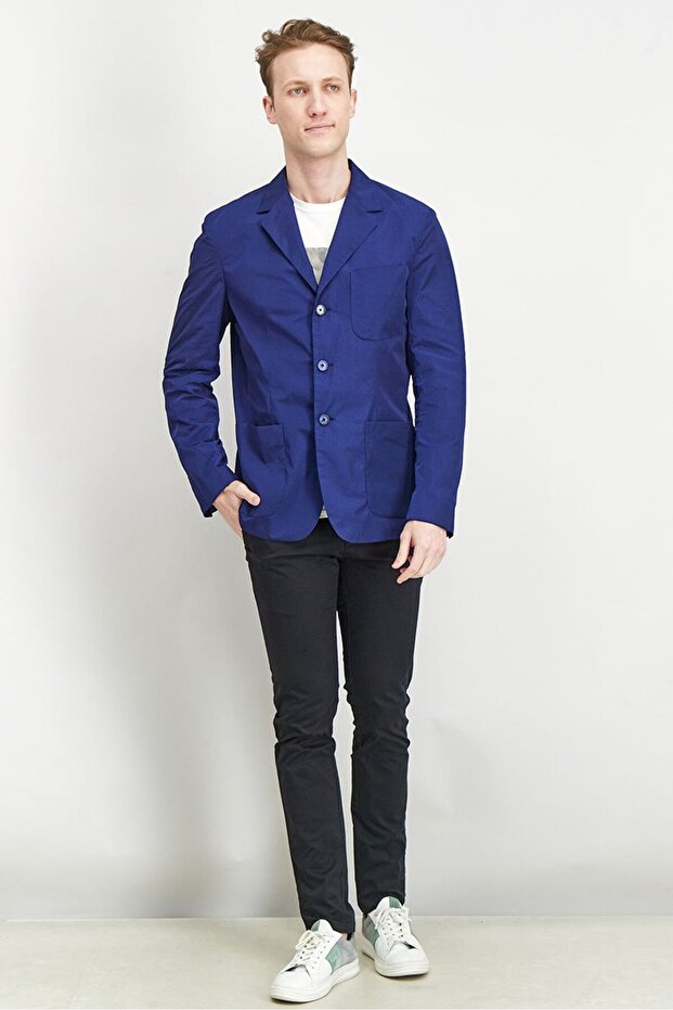 بليزر رجالي كاجوال سادة بقصّة عادية، أزرق داكن - 2