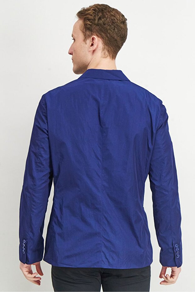 بليزر رجالي كاجوال سادة بقصّة عادية، أزرق داكن - 4